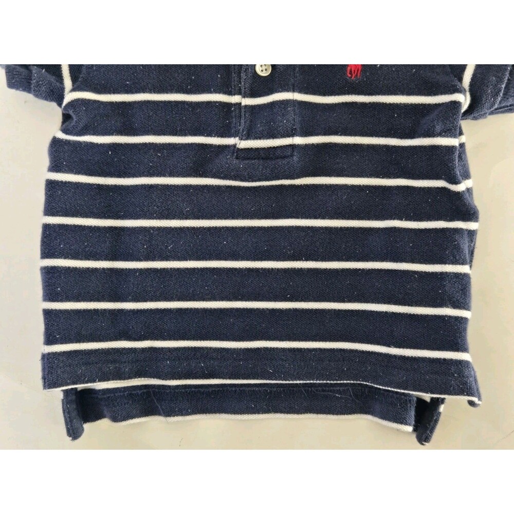 VTG Polo Ralph Lauren Baby Boy Polo Shirt Logo 9M Blue Striped - Picture 3 of 5